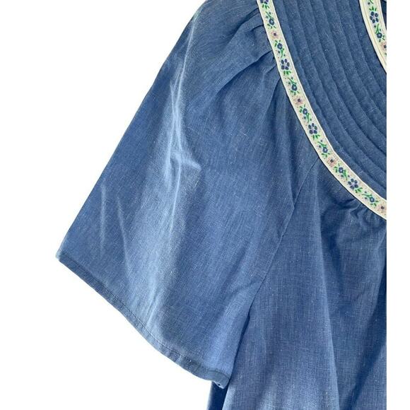 GS House Dress Womens Sz Medium Short Sleeve Snap Button Lightweight Duster Mumu - Picture 7 of 10